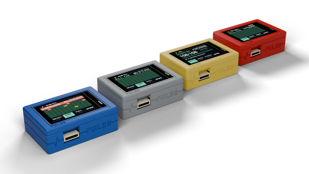 PULSE V1 Hashboard Tester in Blue, Gray, Yellow and Red